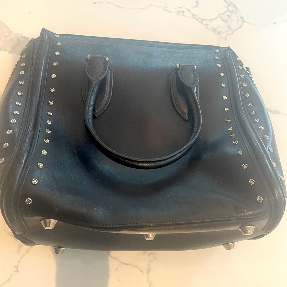 Alexander McQueen black leather handbag with silver studs